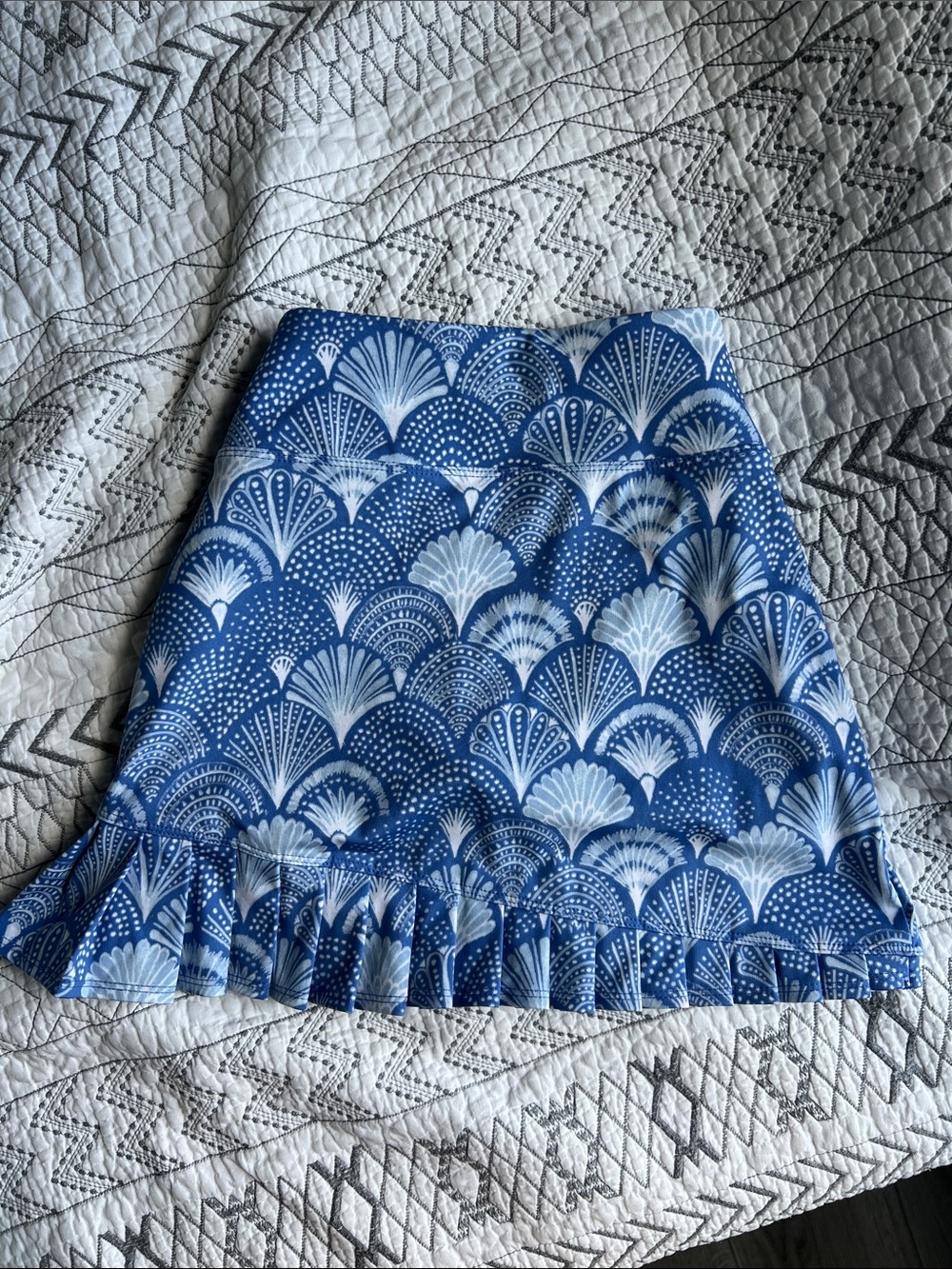 Blue Patterned Ruffle Hem Women's Skirt